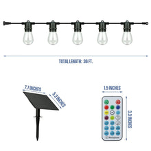 Solar LED string lights with five bulbs and remote control size diagram