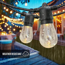 Solar LED string lights with clear bulbs and raindrop weather-resistant design