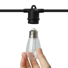 Solar LED string light bulb with clear glass and black socket connector