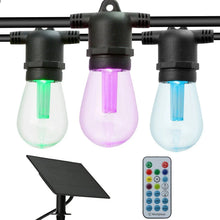 Solar LED string lights with three color bulbs and black power connectors