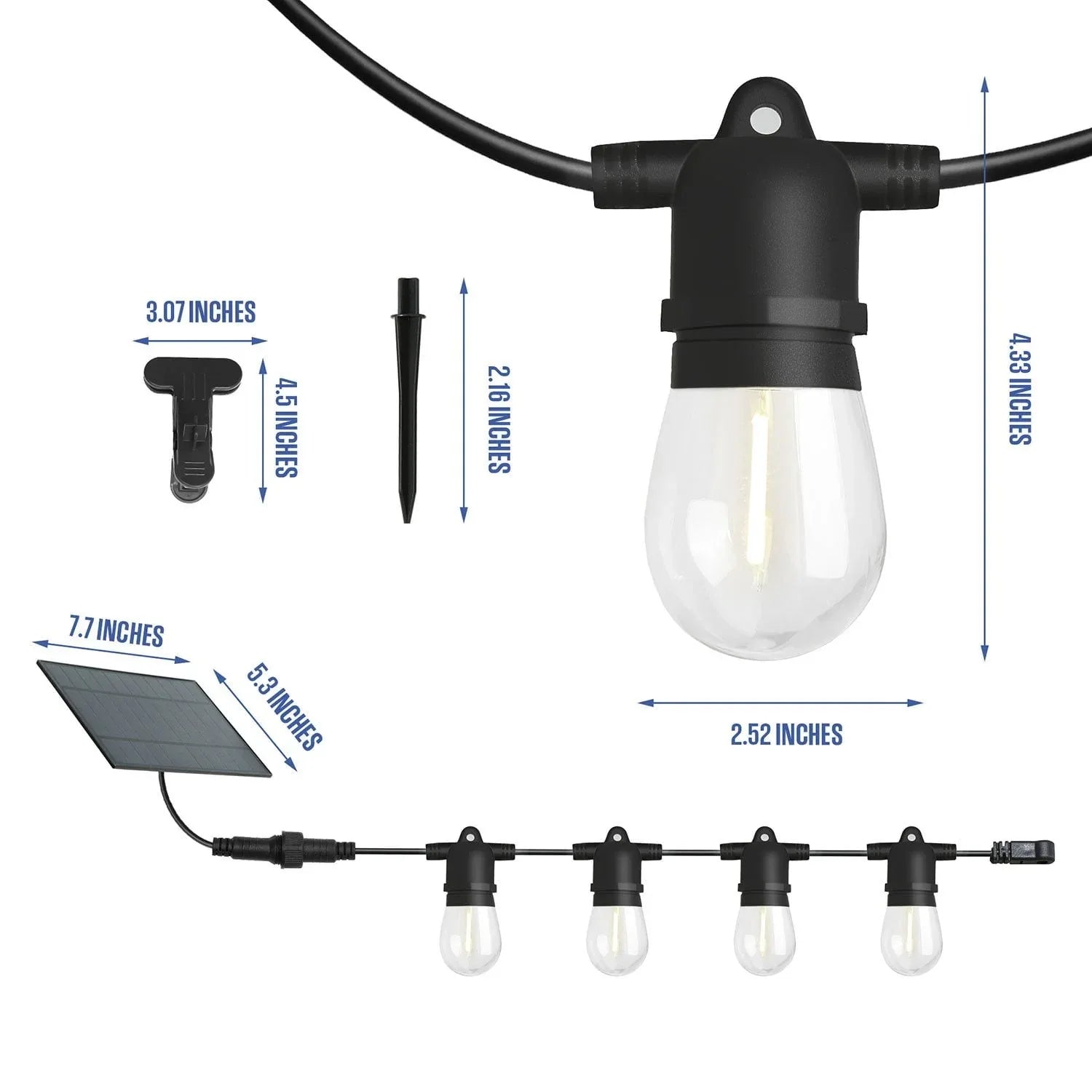 Westinghouse 36' Solar Powered LED Vintage White String Light Set, 15 Bulbs with Remote Control