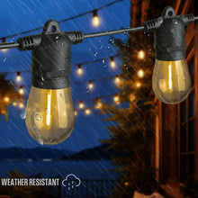 Solar string light set with warm vintage bulbs in light rain conditions
