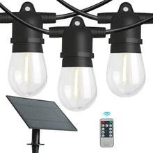 Solar string light set with vintage clear bulbs, solar panel, and remote control