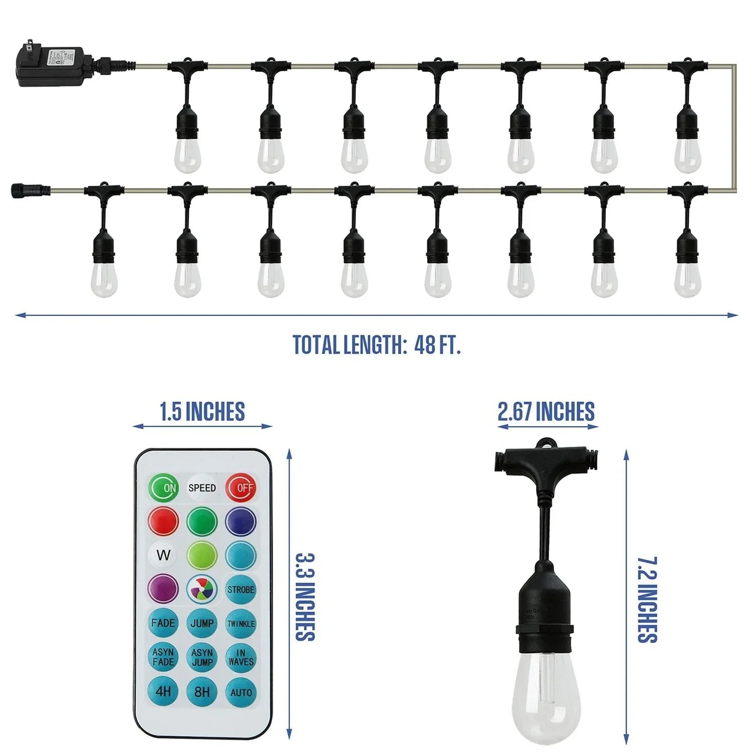Westinghouse 48' Color Change LED String Light Set with Remote Control, 15 Bulbs