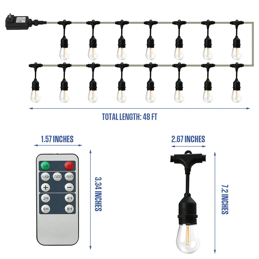 Westinghouse 48' Warm White LED String Light Set with Remote Control, 15 Bulbs - USA MEGA SHOP