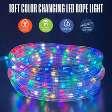 Color-changing LED rope light coil with multicolor glowing LEDs