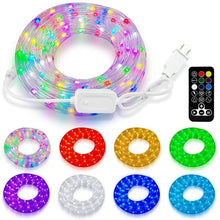 Color-changing LED rope lights kit with remote control and spare light rings