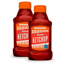 Whataburger Fancy Ketchup 2-pack of red squeeze bottles with orange caps