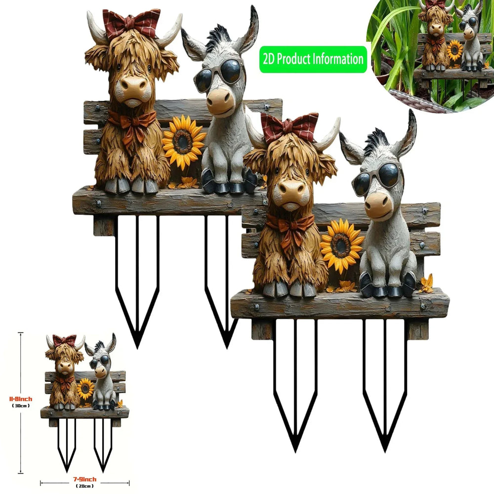 Whimsical Cow And Donkey Shaped Acrylic Flower Pots Outdoor Garden Decor Novelty Planter With Ground Stake For Yard Patio And Farmhouse Themed Decor - USA MEGA SHOP