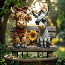 Acrylic cow and donkey flower pot planters with sunflower, with ground stakes