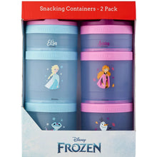 Disney Frozen snack containers 2-pack box with blue and purple container stacks