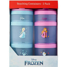 Frozen snack container set box showing two stacks of lidded snack cups in blue and purple