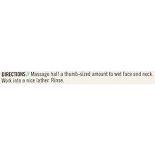 Facial cleanser directions panel: massage half thumb-sized amount, work into lather