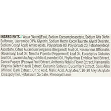 Facial cleanser ingredient list panel on back label