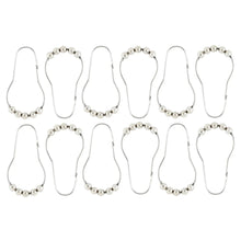Shower curtain hooks with clear bead accents on metal rings