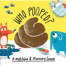 Matching and memory game cards featuring cartoon poop pile and animals