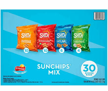 SunChips Mix variety pack back panel showing chip bags and 30-count info