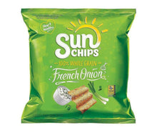 SunChips French Onion whole grain snack bag, green front with onion and chips