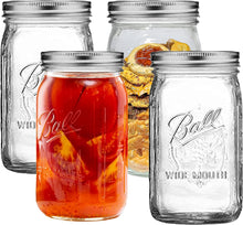 Set of Ball wide-mouth mason jars with airtight lids, 32 oz glass jars