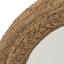 Seagrass mirror frame close-up with tightly woven tan rope pattern