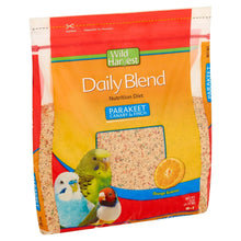 Parakeet daily blend bird feed bag with bird illustrations and orange essence, 5 lb