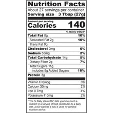 Nutrition facts label showing 140 calories per 3 tbsp serving of trail mix