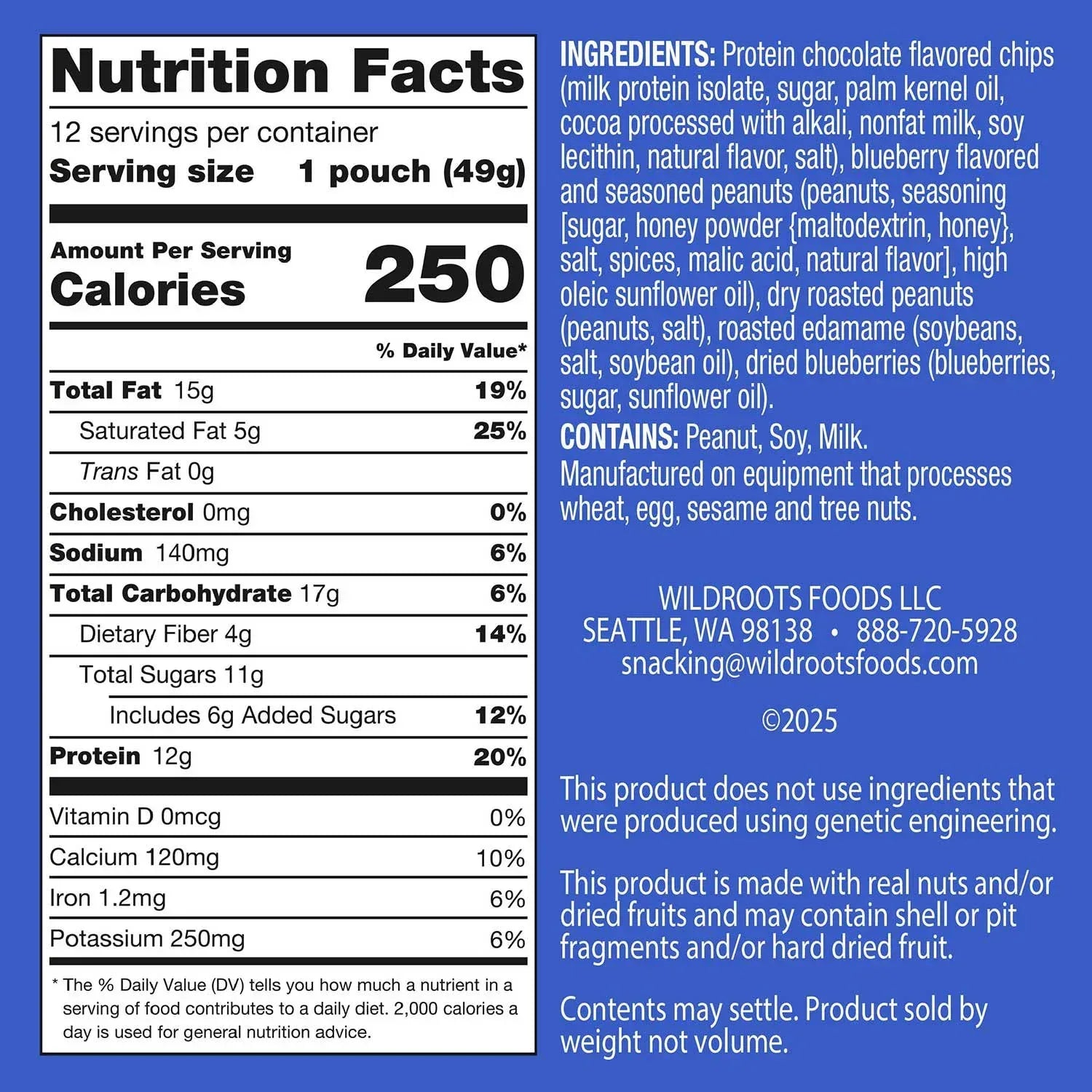 WildRoots Chocolatey Blueberry Protein Single Serve Trail Mix, 1.75 oz., 12 pk.