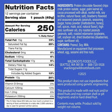 Nutrition facts panel for chocolatey blueberry protein trail mix pouch