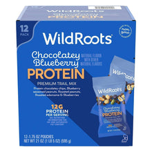 12-pack protein trail mix box with chocolatey blueberry flavor pouch graphic
