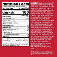 Nutrition Facts panel for trail mix with serving size 1/4 cup and 180 calories