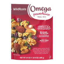 Omega Powerhouse trail mix bag front with berries, nuts, and pumpkin seeds