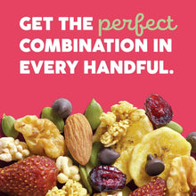 Trail mix contents with nuts, banana chips, chocolate chips, and dried berries