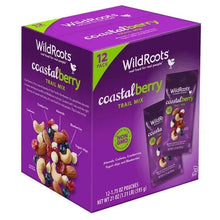 WildRoots coastal berry trail mix 12-pack box with purple pouch