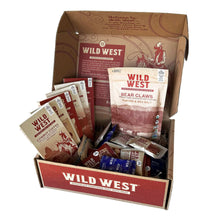 Wild West chocolate assortment gift box open with multiple flavored pouch packs