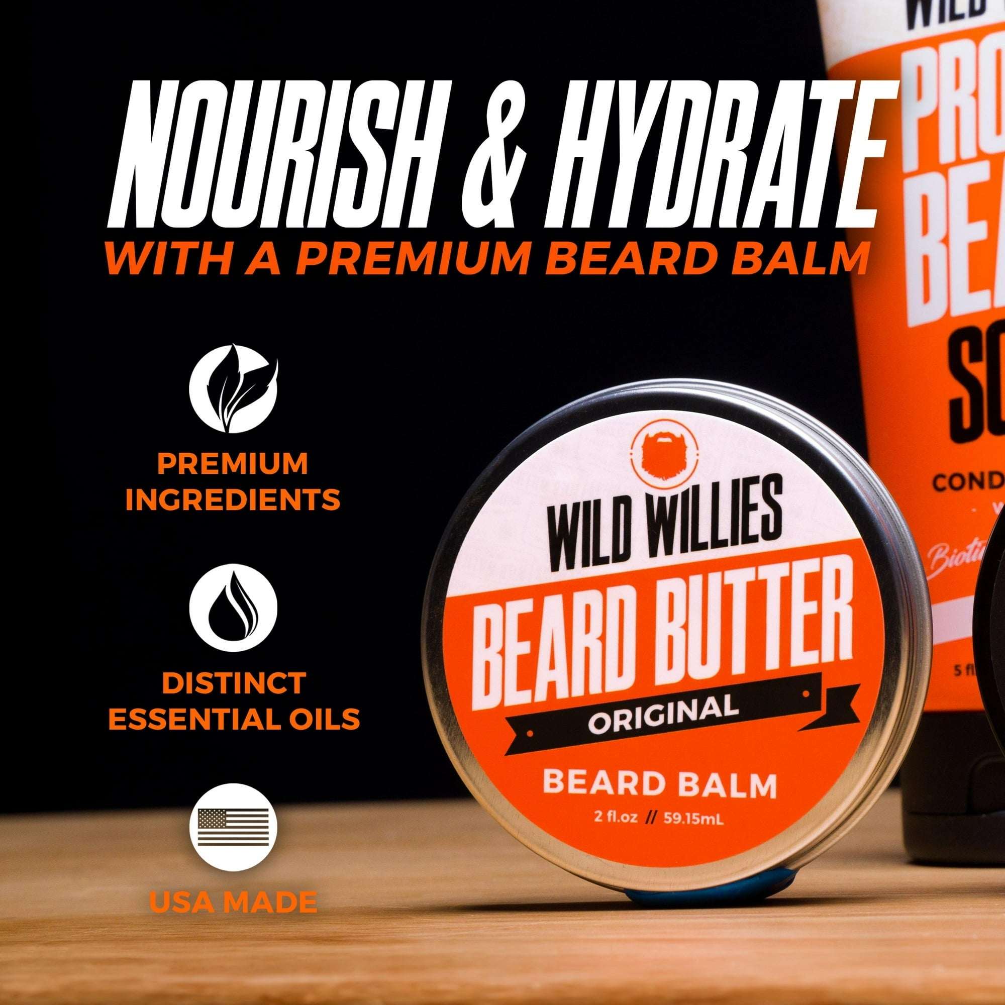 Wild Willies Beard Butter Leave-In Conditioner - Organic Beard Balm for Fast Beard Growth, Beard Care Softener - Beard Cream for Men to Remove Itch & Dandruff, Restores Moisture - 2 oz