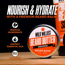 Wild Willies Beard Butter beard balm tin, Original label with premium icons