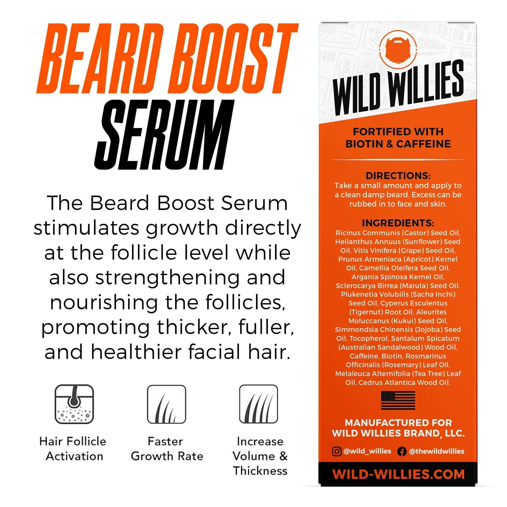 Wild Willies Beard Growth Serum - Natural Enhancer with Biotin, Caffeine & Essential Oils for Fuller, Thicker Facial Hair - Nourishing Daily Grooming