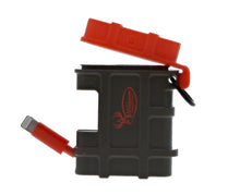 Compact SD card reader adapter in black and red, with key lanyard and connector