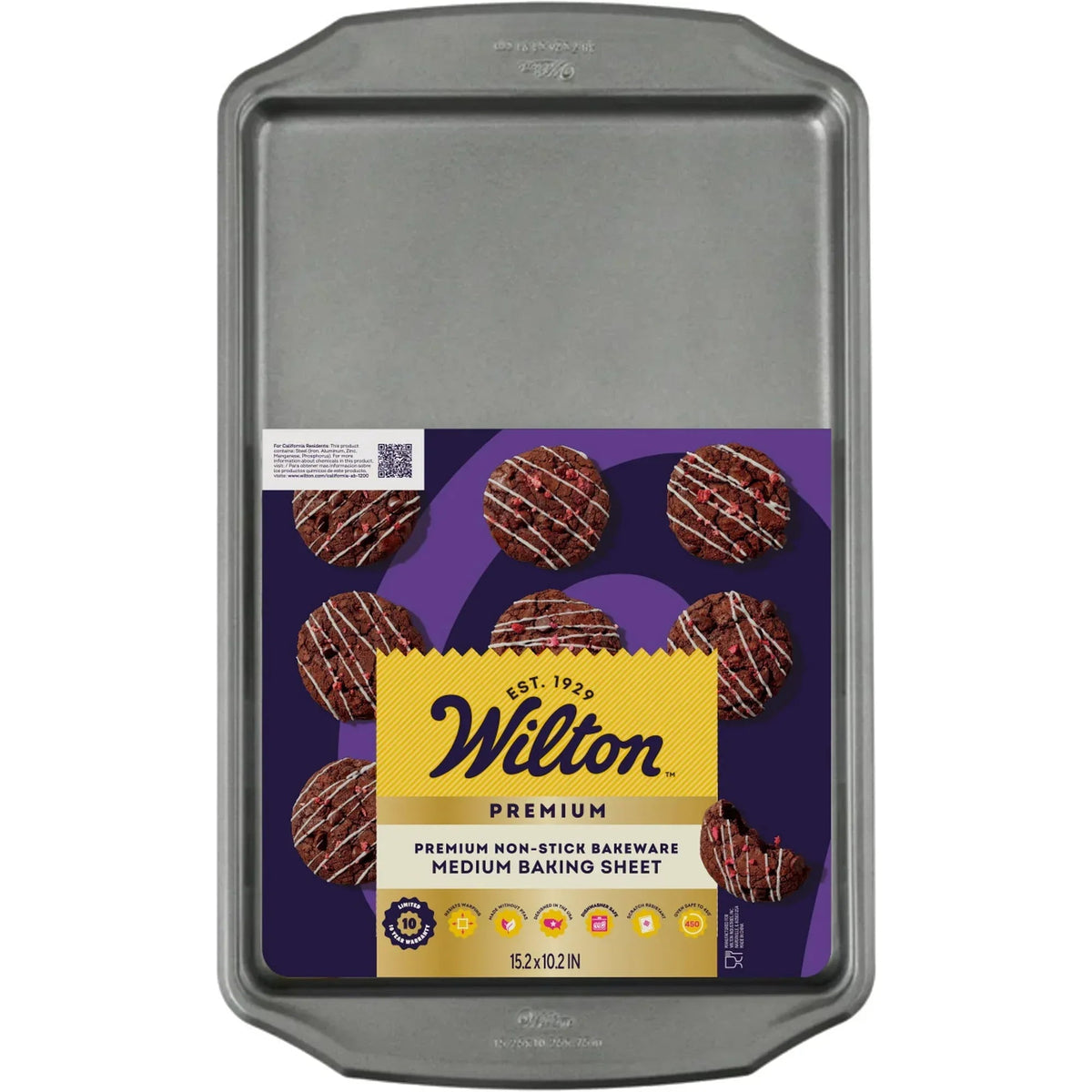 Wilton Premium Steel Non-Stick Medium Cookie Sheet 10x 15 Baking Pan with Handles Rectangular Shape, Packaging May Vary