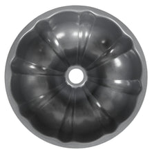 Non-stick fluted tube cake pan with dark gray interior and center hole