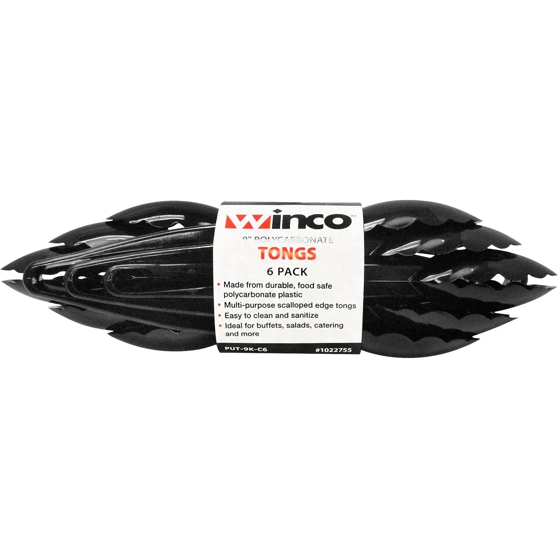 Winco 9" Plastic Tongs, Black, 6-count - USA MEGA SHOP