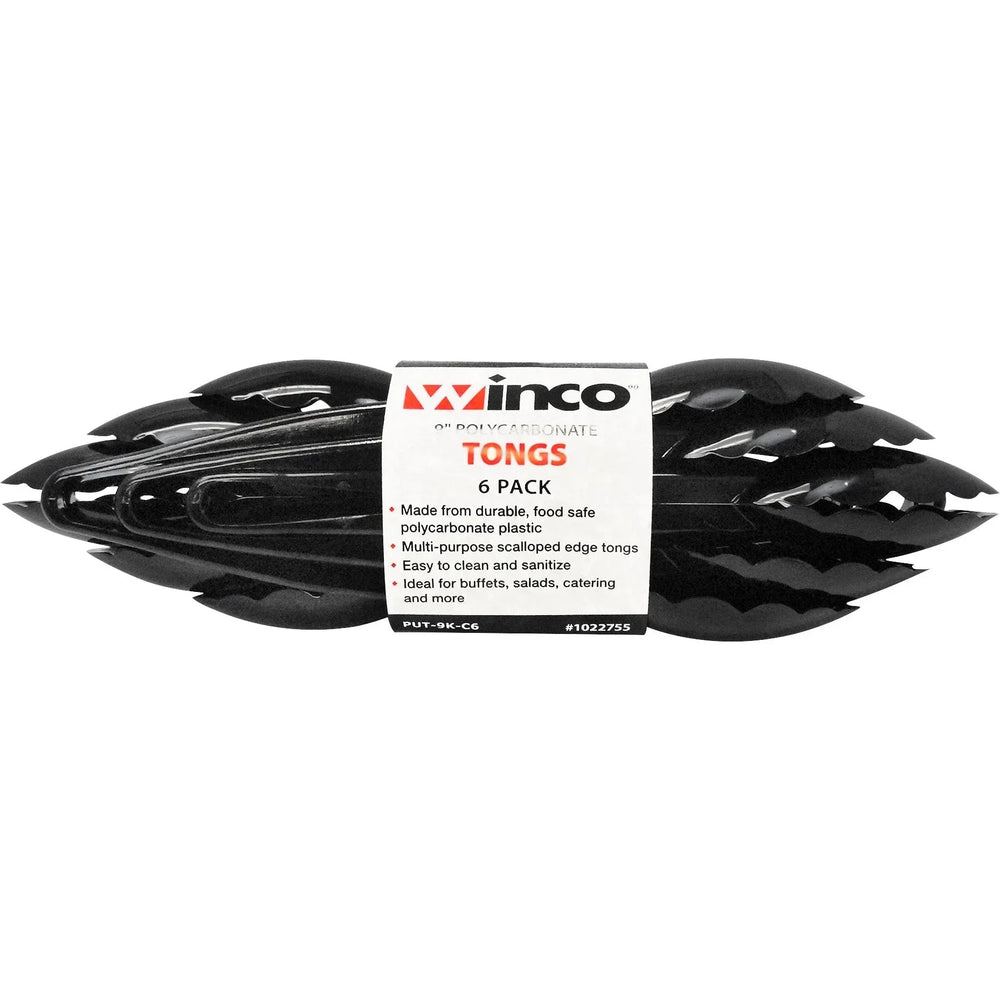 Winco 9" Plastic Tongs, Black, 6-count - USA MEGA SHOP