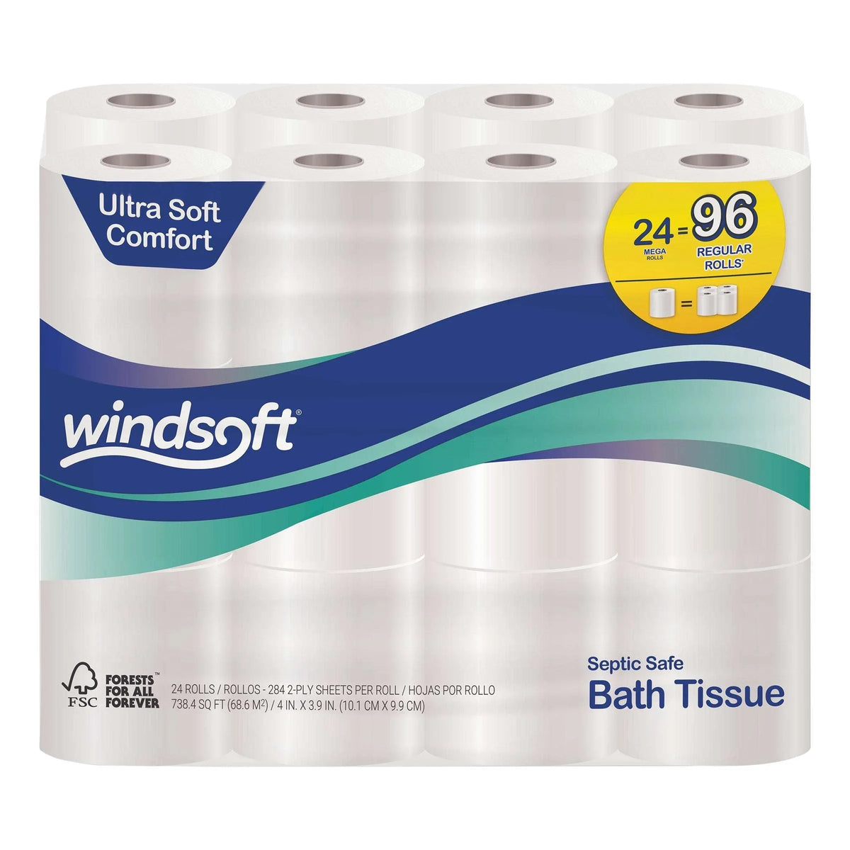Windsoft Bath Tissue, 2-Ply, 284 Sheets, 24 Rolls - USA MEGA SHOP