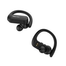 Wireless sport earphones with black earbuds and ear hooks