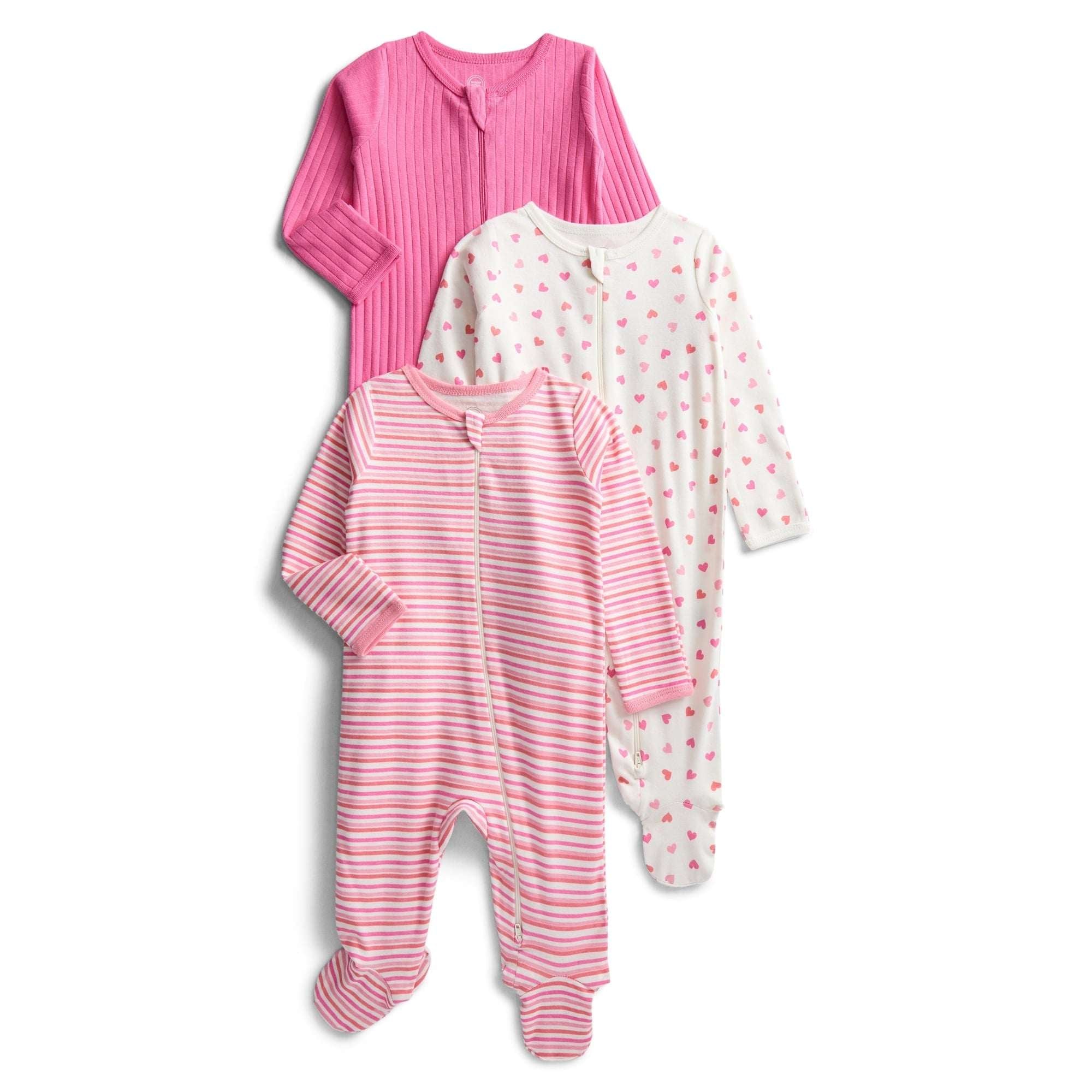 Wonder Nation Organic Cotton Baby Unisex Zip Front Footed Sleep N Play Pajamas, 3-Pack, Sizes Preemie-6/9 Months