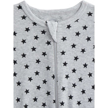 Heather gray star-print footed pajama with zip front and ribbed collar