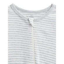 Light gray-and-white striped pajama top with zip front and ribbed neckline