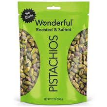 Wonderful Pistachios bag, roasted and salted shelled-free pistachios in a green pouch