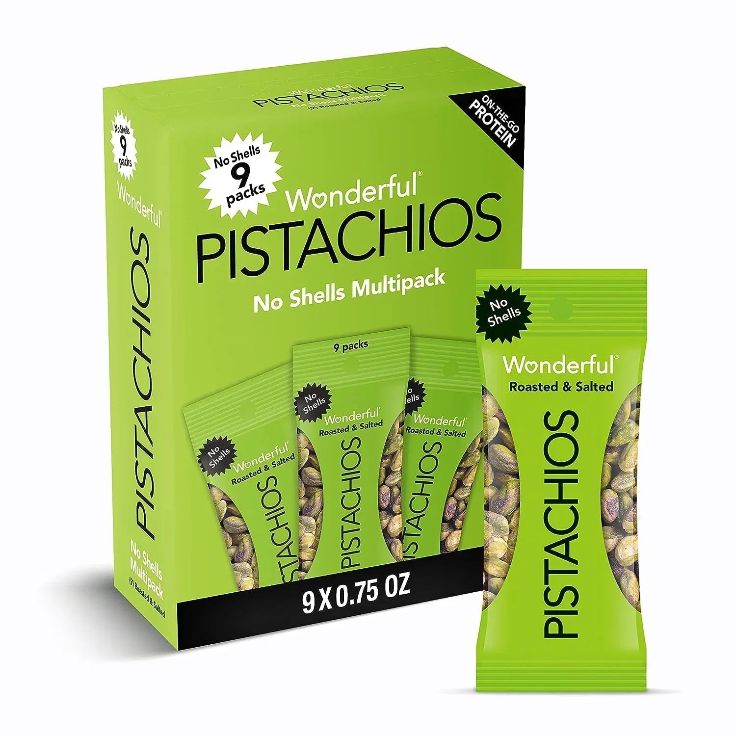 Wonderful Pistachios No Shells Roasted & Salted, 0.75 oz (Pack of 9)