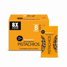 Honey roasted pistachios 8-pack box with matching snack pouch, orange